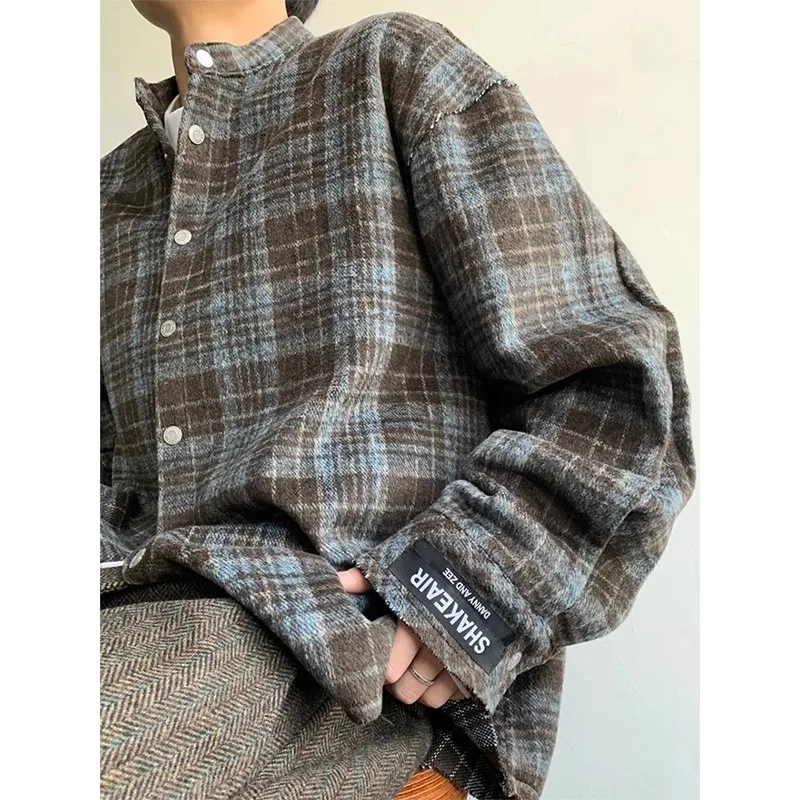 American Retro Blue Plaid Long Sve Men's irt Fce Lazy Stand Collar Thi Outerwear Spring Season ape Memory Function
American Retro Blue Plaid Long Sve Men's irt Fce Lazy Stand Collar Thi Outerwear Spring Season ape Memory Function