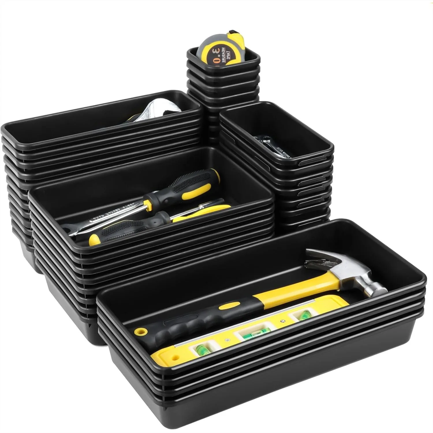 60PCS Tool Box Organizer Tray Divider, 5 Sizes Desk Drawer Organizers Garage Tool Storage, Black Plastic Tray Bins for Home
60PCS Tool Box Organizer Tray Divider, 5 Sizes Desk Drawer Organizers Garage Tool Storage, Black Plastic Tray Bins for Home