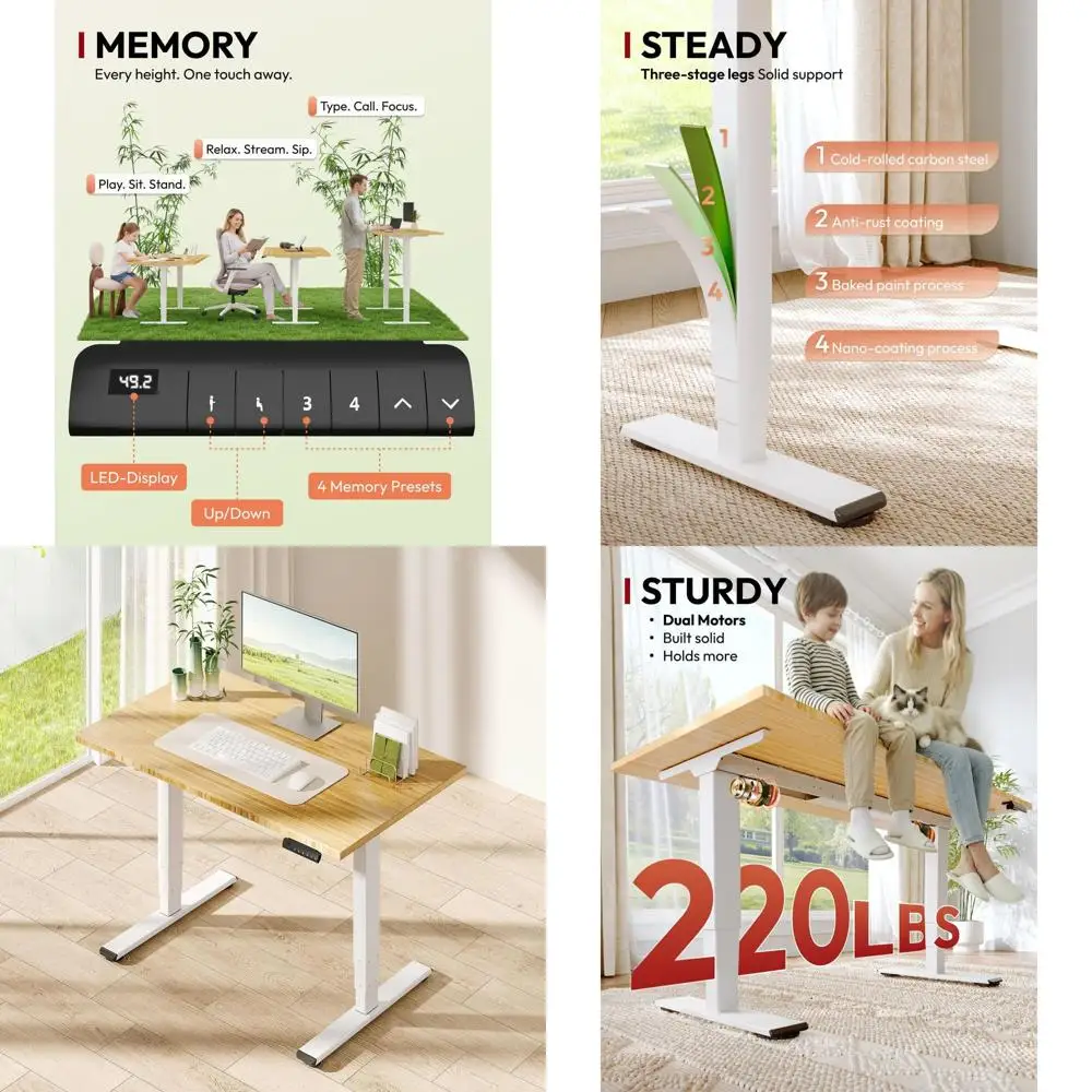 3-Stage Bamboo Dual Motor Standing Desk, 48x24 One-Piece Top, Holds 220 lbs, Ergonomic Sit-Stand Desk with Memory Presets, White
3-Stage Bamboo Dual Motor Standing Desk, 48x24 One-Piece Top, Holds 220 lbs, Ergonomic Sit-Stand Desk with Memory Presets, White