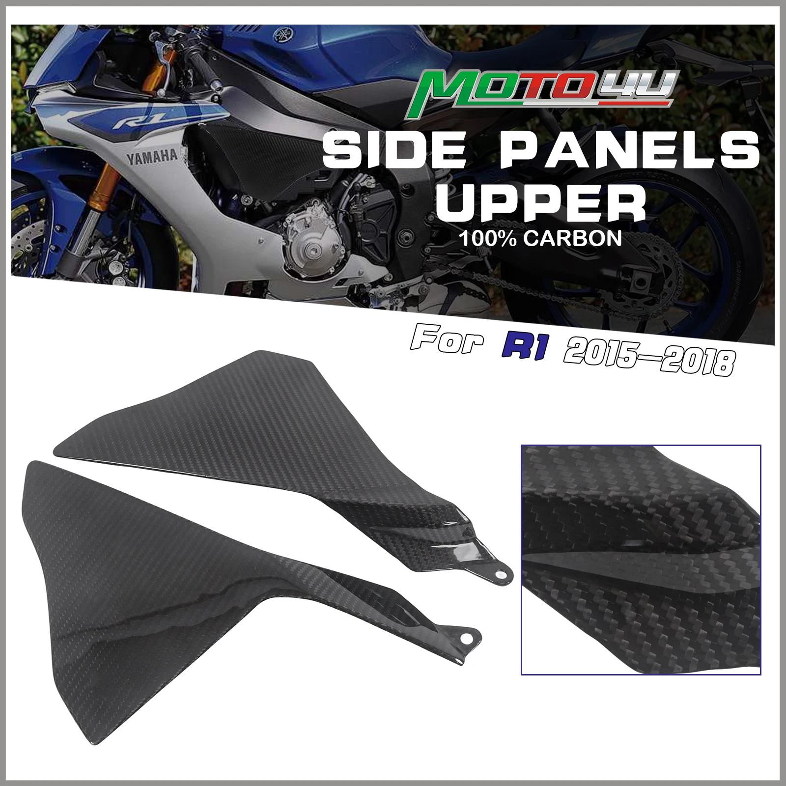MOTO4U For YAMAHA YZF1000 YZF1000 R1 R1S R1M 2015 2016 2017 2018 100% Carbon Fiber Upper Side Cover Cowl Panel Fairing Trim 
MOTO4U For YAMAHA YZF1000 YZF1000 R1 R1S R1M 2015 2016 2017 2018 100% Carbon Fiber Upper Side Cover Cowl Panel Fairing Trim