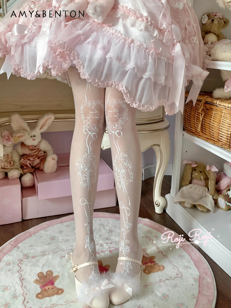 Elegant Temperament Fairy Style Lolita Socks Japanese Sweet Flower Print High Waist Pantyhose Versatile Thin White Stockings
Elegant Temperament Fairy Style Lolita Socks Japanese Sweet Flower Print High Waist Pantyhose Versatile Thin White Stockings
