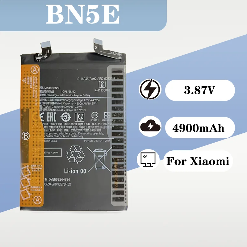 5000mAh Large Capacity 3.8V Rechargeable Lithium Battery BN5E for Xiaomi Redmi Note 11 Pro 5G/POCO X4 PRO 5G with Fast Charging
5000mAh Large Capacity 3.8V Rechargeable Lithium Battery BN5E for Xiaomi Redmi Note 11 Pro 5G/POCO X4 PRO 5G with Fast Charging