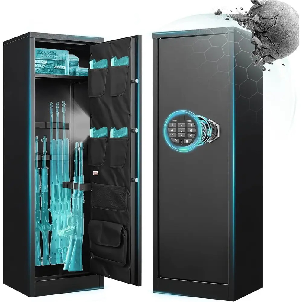 Large 10-12 Capacity Quick Access Home Gun Safe with Removable Shelf, Gun Rack, and Dual Alarm System - Assembly Required