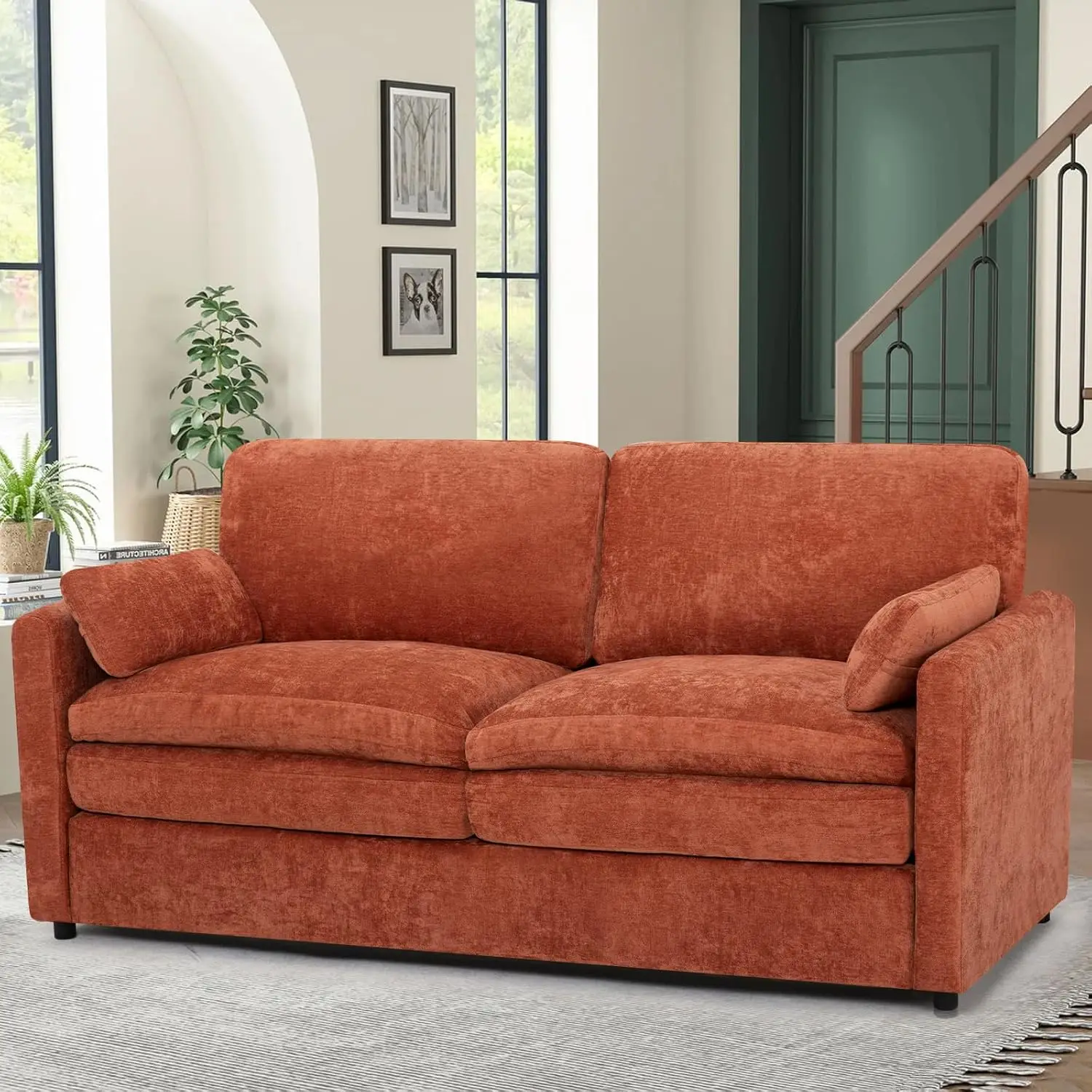 Orange Modern 2-Seater Sofa with Arm Pillows & Back Cushions, High-Density Foam Loveseat for Living Room or Office
Orange Modern 2-Seater Sofa with Arm Pillows & Back Cushions, High-Density Foam Loveseat for Living Room or Office