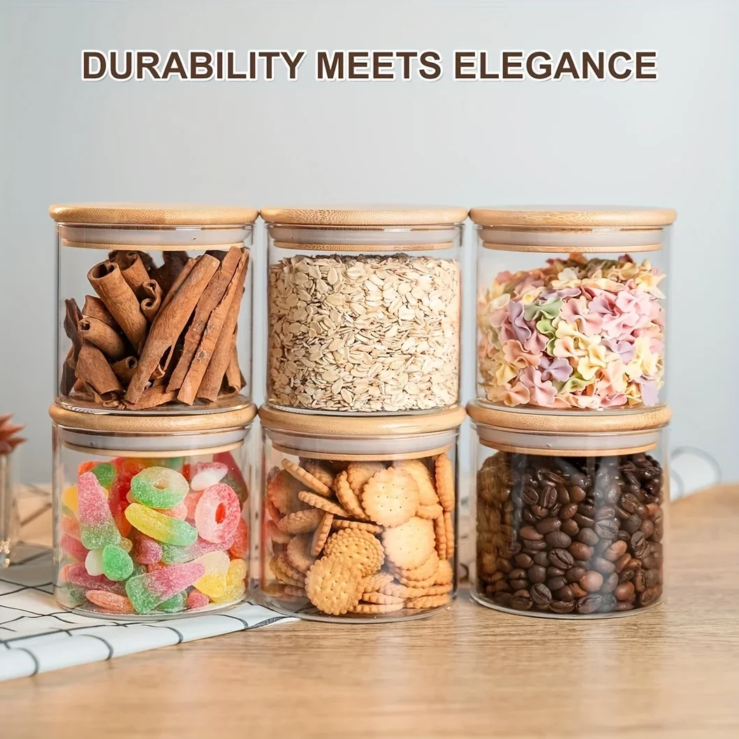 22oz Set Of 6 Glass Jars With Airtight Bamboo Lids Glass Kitchen Canisters Clear Container For Food Storage Of Dry Goods Cookie
22oz Set Of 6 Glass Jars With Airtight Bamboo Lids Glass Kitchen Canisters Clear Container For Food Storage Of Dry Goods Cookie
