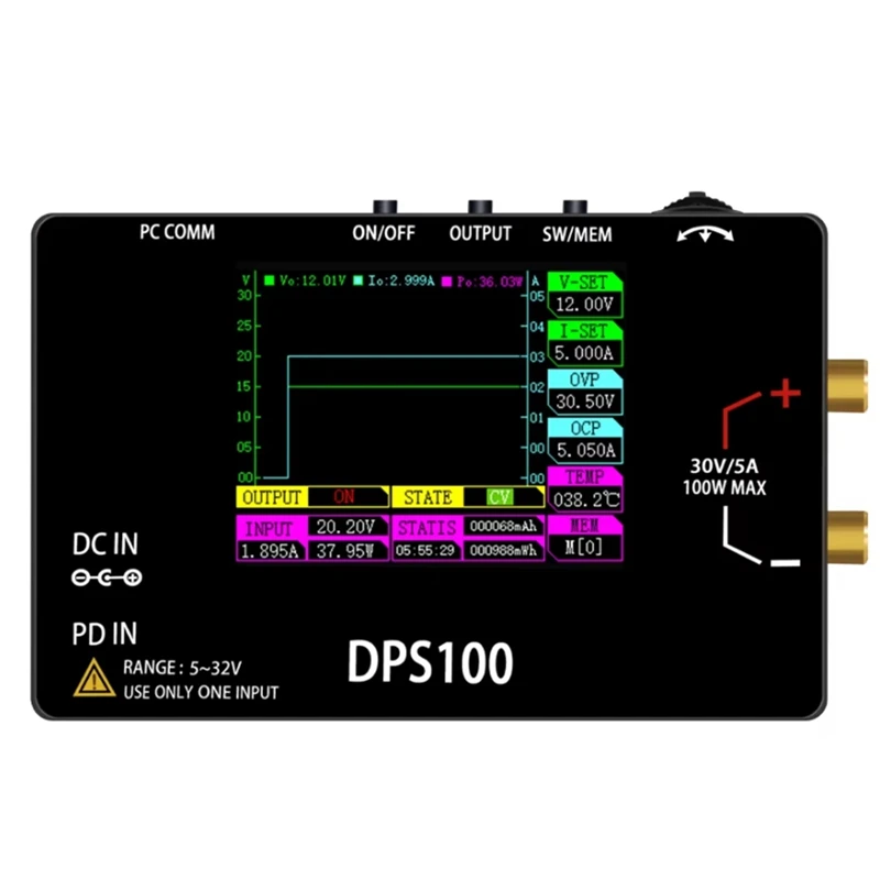 A75T DPS100 30 В 5 А Портативный источник питания постоянного тока Выход 100 Вт Цифровой регулируемый стабилизированный источник питания постоянного тока с ЧПУ Тип-C Вход постоянного тока
A75T DPS100 30 В 5 А Портативный источник питания постоянного тока Выход 100 Вт Цифровой регулируемый стабилизированный источник питания постоянного тока с ЧПУ Тип-C Вход постоянного тока