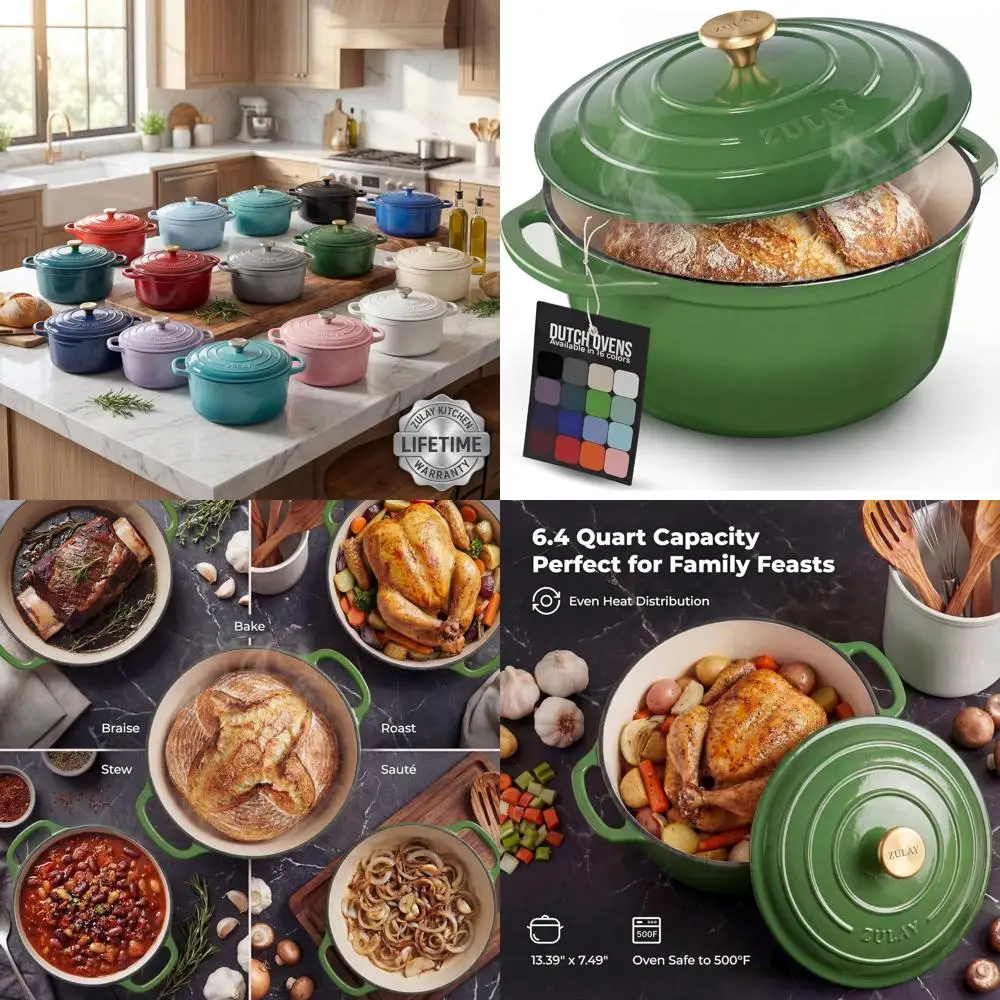 5-Quart Enamel Cast Iron Dutch Oven with Lid - Durable Oven-Safe Cookware for Baking, Stews, Braising, and Roasting - Green
5-Quart Enamel Cast Iron Dutch Oven with Lid - Durable Oven-Safe Cookware for Baking, Stews, Braising, and Roasting - Green