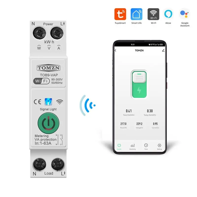 ABFS TOMZN 63A Tuya WiFi MCB Circuit Breaker Over Current Under Voltage Protection Power Metering Wireless Remote Control Switch
ABFS TOMZN 63A Tuya WiFi MCB Circuit Breaker Over Current Under Voltage Protection Power Metering Wireless Remote Control Switch