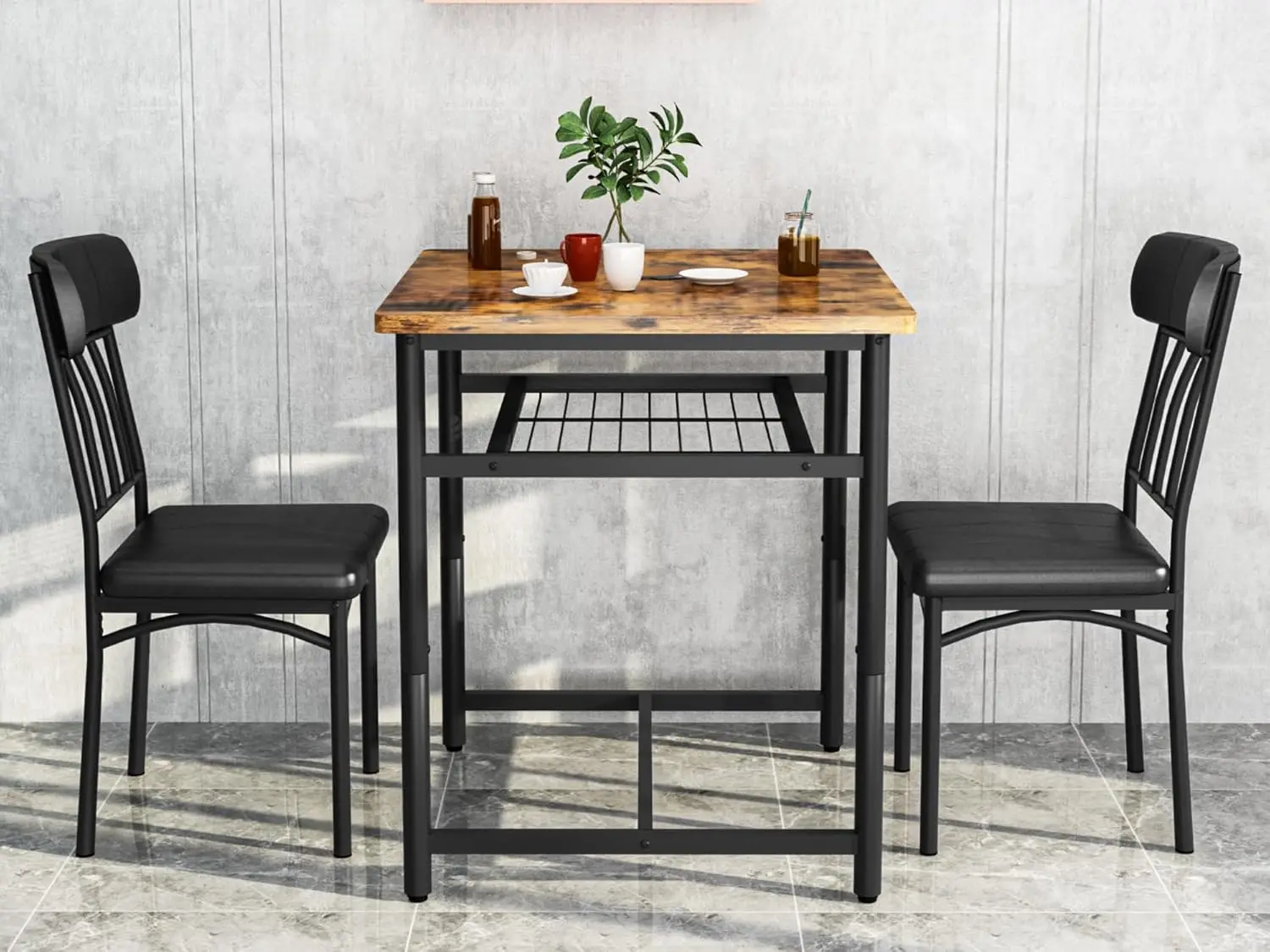 3-Piece Wooden Table And Chairs Set, Kitchen Table And Leather Chairs For 2 People, Built-In Wine Ra For Small Space, Square
3-Piece Wooden Table And Chairs Set, Kitchen Table And Leather Chairs For 2 People, Built-In Wine Ra For Small Space, Square