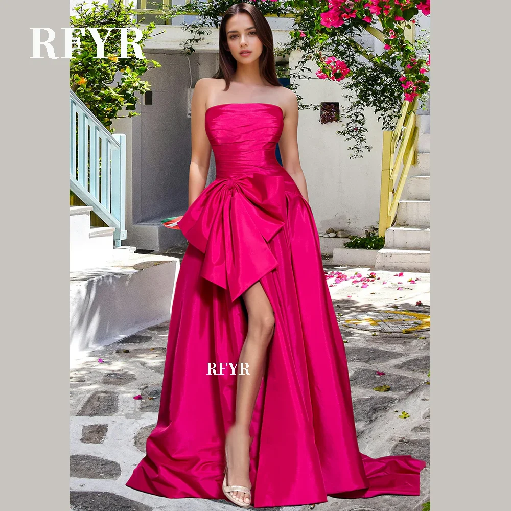 RFYR Prom Dress Satin Evening Dress High Slit Party Dresses wiith Big Bow Strapless Formal Occasion Dress vestidos de fiesta
RFYR Prom Dress Satin Evening Dress High Slit Party Dresses wiith Big Bow Strapless Formal Occasion Dress vestidos de fiesta