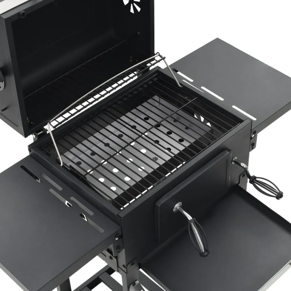 Charcoal fuel barbecue grill with integrated thermometer, heating rack, bottom shelf, foldable side table barbecue grill
Charcoal fuel barbecue grill with integrated thermometer, heating rack, bottom shelf, foldable side table barbecue grill