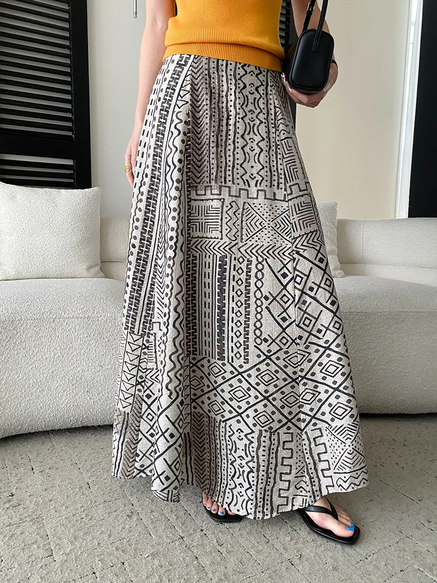 Summer women's casual retro artistic print high waisted A-line skirt long skirt
Summer women's casual retro artistic print high waisted A-line skirt long skirt