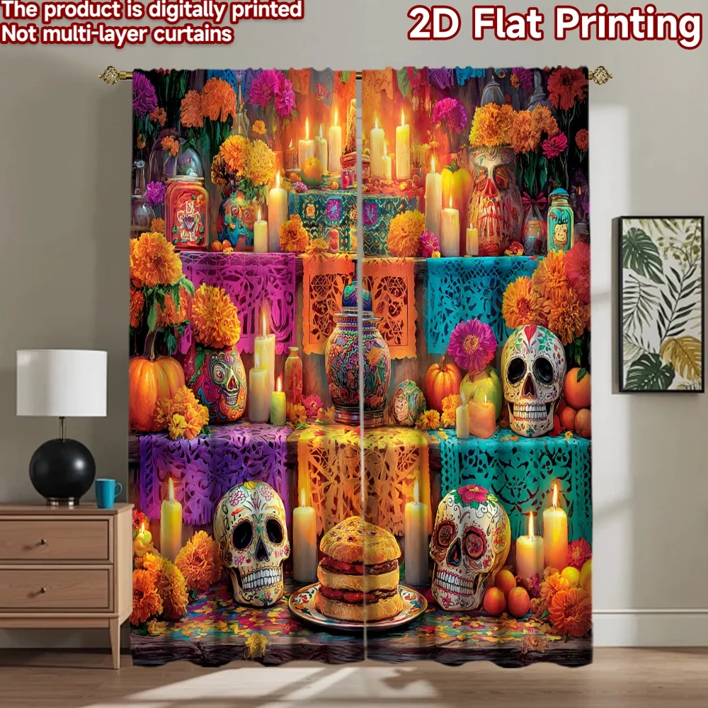 2D flat printing 2pcs Drapes Dia de los Muertos Skull Colorful Digital Printed Polyester Drapes Birthday Party Use for Classroom
2D flat printing 2pcs Drapes Dia de los Muertos Skull Colorful Digital Printed Polyester Drapes Birthday Party Use for Classroom