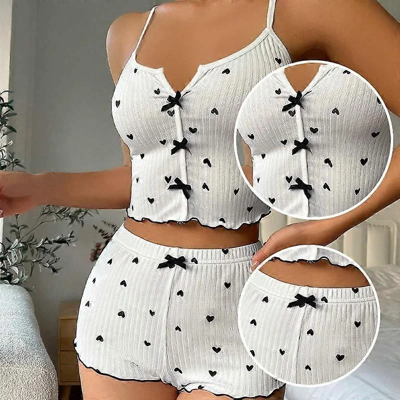 Sexy Sleepwear Women Pajamas Set Heart Print Silk Stain V-Neck Sleeveless Casual Cami Top and Shorts Sets Home Suit Loungewear
Sexy Sleepwear Women Pajamas Set Heart Print Silk Stain V-Neck Sleeveless Casual Cami Top and Shorts Sets Home Suit Loungewear