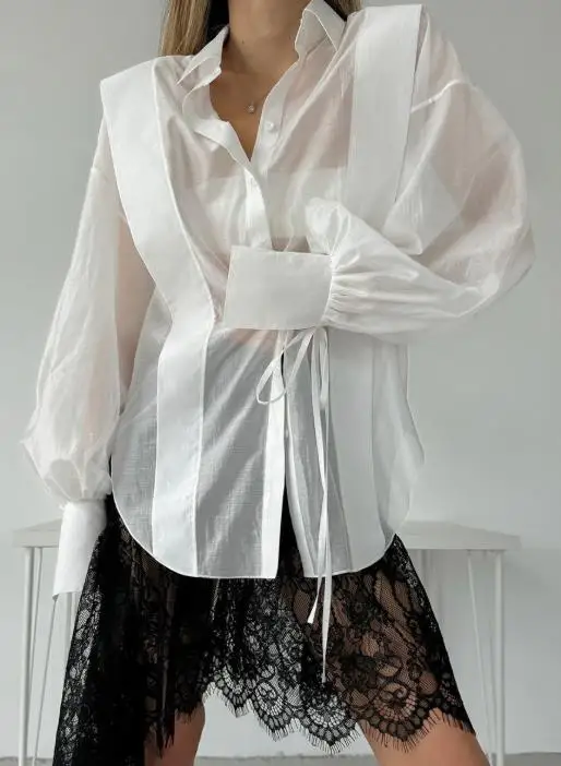 Classic Retro Sexy Commuting Perspective Temperament Mesh Loose Long Sleeved Lace Up Shirt Summer Sexy Perspective Shirt
Classic Retro Sexy Commuting Perspective Temperament Mesh Loose Long Sleeved Lace Up Shirt Summer Sexy Perspective Shirt