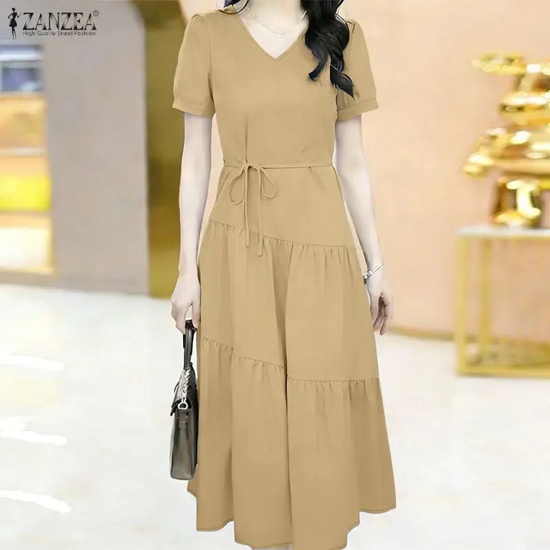 Летнее платье ZANZEA 2026: Элегантное женское платье миди с V-образным вырезом и коротким рукавом, стильное, на шнуровке, для отпуска, повседневное, А-силуэт, для работы
Летнее платье ZANZEA 2026: Элегантное женское платье миди с V-образным вырезом и коротким рукавом, стильное, на шнуровке, для отпуска, повседневное, А-силуэт, для работы