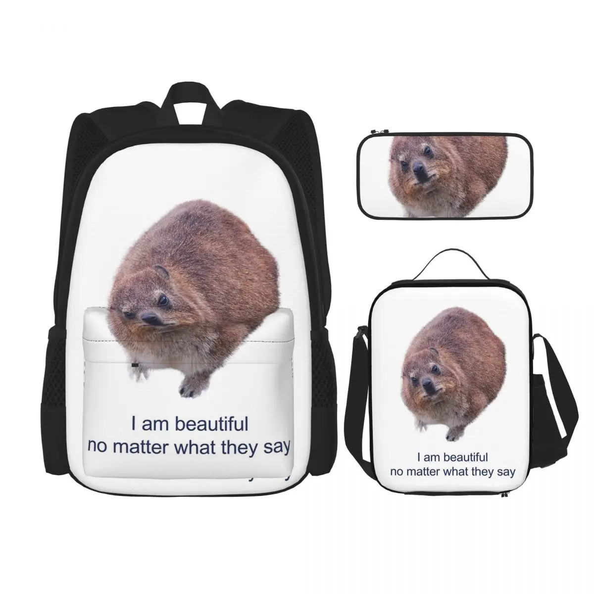 Rock Hyrax Photo Dassie Self-Love Vampire Potato Backpacks Bookbag School Bags Rucksack Lunch Bag Pen Bag Three-Piece Set
Rock Hyrax Photo Dassie Self-Love Vampire Potato Backpacks Bookbag School Bags Rucksack Lunch Bag Pen Bag Three-Piece Set