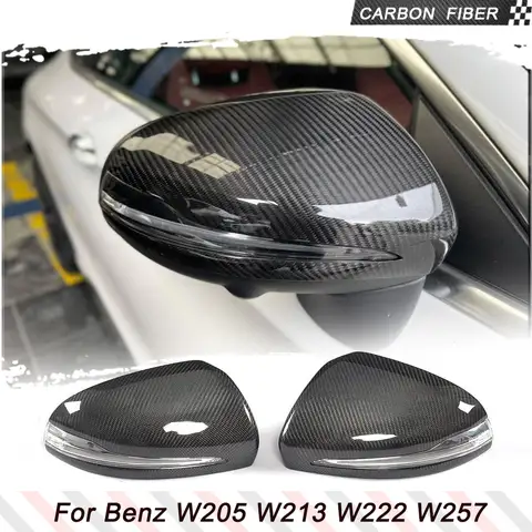 Carbon Fiber Car Side Rearview Mirror Caps Covers for Mercedes Benz W205 W213 W222 W257 LHD Replacement Style Car Rearview Caps