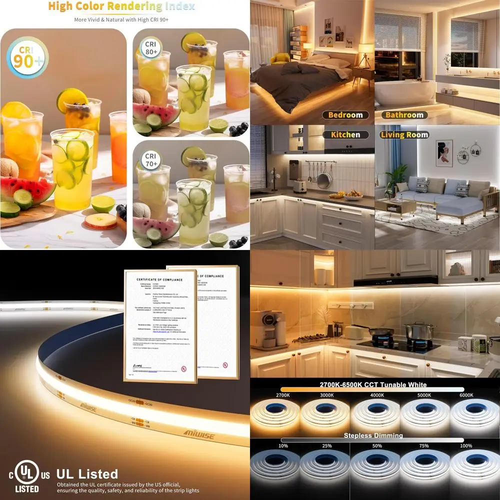 Color Changing Dimmable LED Strip Light 2700K-6500K, 24V, 32.8ft, UL-Listed, Remote & App Control for Home and DIY Lighting
Color Changing Dimmable LED Strip Light 2700K-6500K, 24V, 32.8ft, UL-Listed, Remote & App Control for Home and DIY Lighting