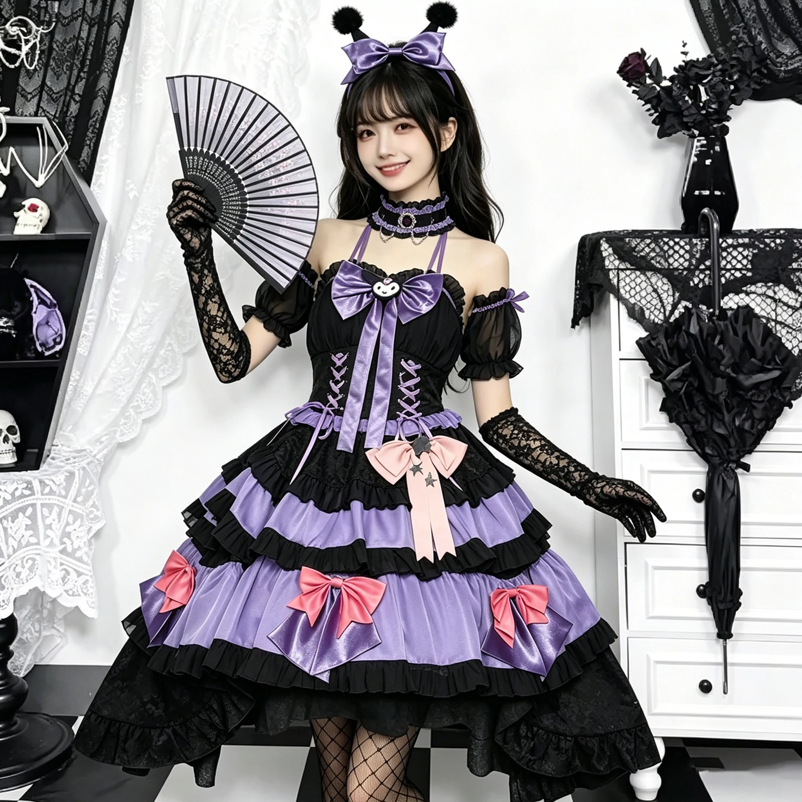 Gothic Lolita Dark Kawaii Dress Women Sweet Coquette Black Purple Tiered Bow Corset Dress Cosplay Costume Halloween Partywear
Gothic Lolita Dark Kawaii Dress Women Sweet Coquette Black Purple Tiered Bow Corset Dress Cosplay Costume Halloween Partywear