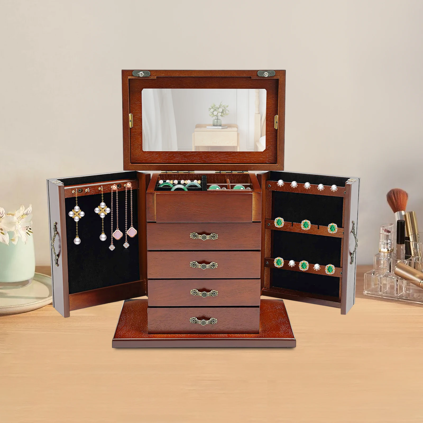 Jewelry Box for Women, 4 Layer Large Wood Boxes & Organizers for Necklaces Bracelets, Rustic Organizer with Drawers and Mirror
Jewelry Box for Women, 4 Layer Large Wood Boxes & Organizers for Necklaces Bracelets, Rustic Organizer with Drawers and Mirror