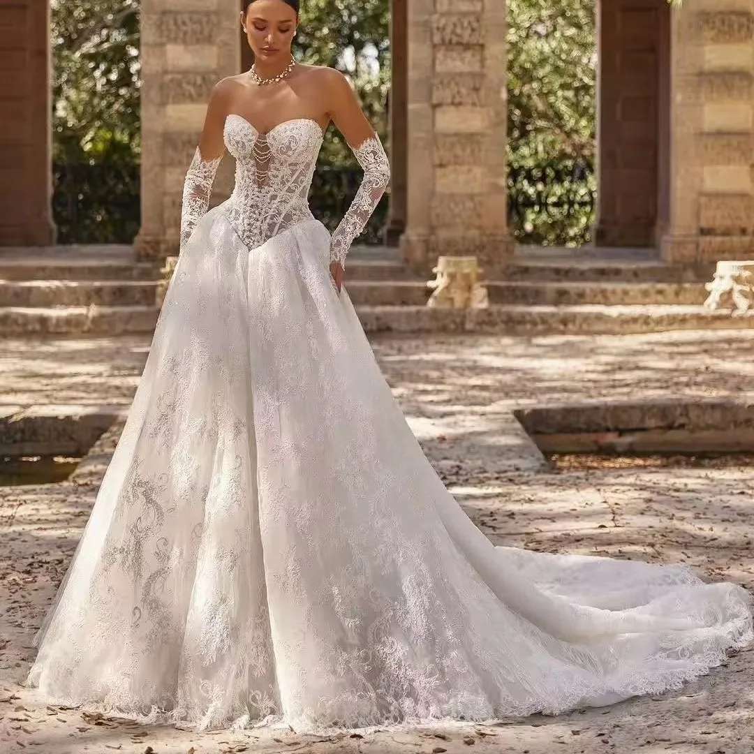 New Wedding Dress 2026 Detachable Sleeve Sweetheart Lace Appliques Beads Princess Birde Bridal Gowns Vestido De Novia
New Wedding Dress 2026 Detachable Sleeve Sweetheart Lace Appliques Beads Princess Birde Bridal Gowns Vestido De Novia