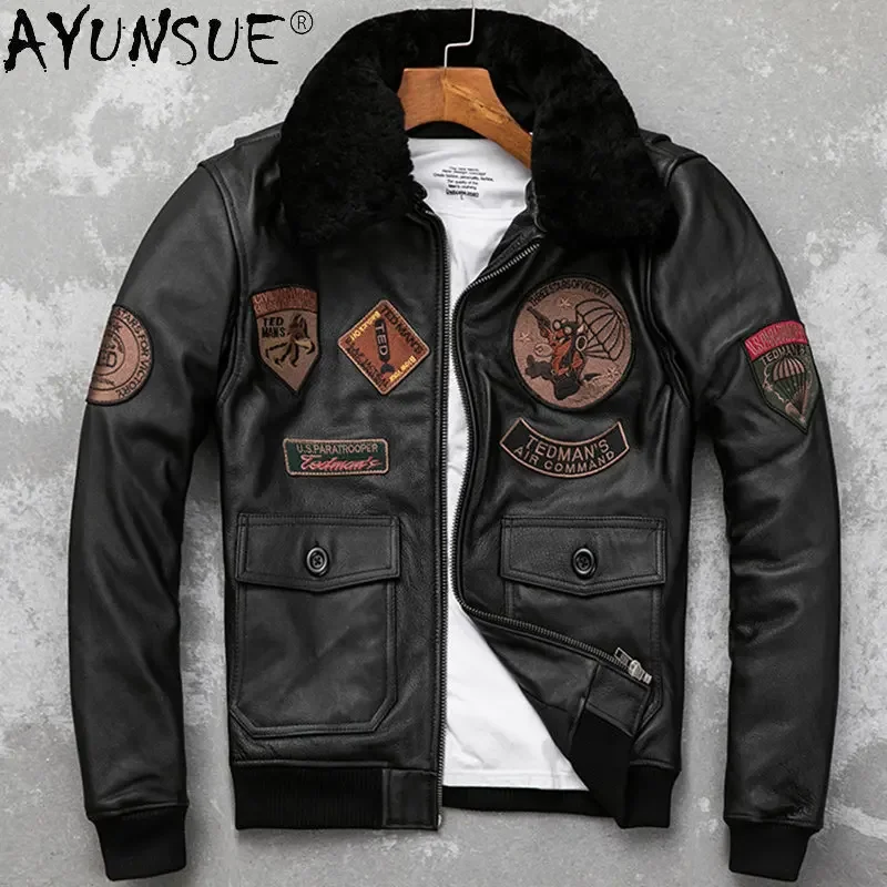 AYUNSUE Genuine Leather Jacket Men Cowhide Jackets Fur Collar Flight Suit Men's Leather Coats Warm Cotton Lining Winter Clothes
AYUNSUE Genuine Leather Jacket Men Cowhide Jackets Fur Collar Flight Suit Men's Leather Coats Warm Cotton Lining Winter Clothes