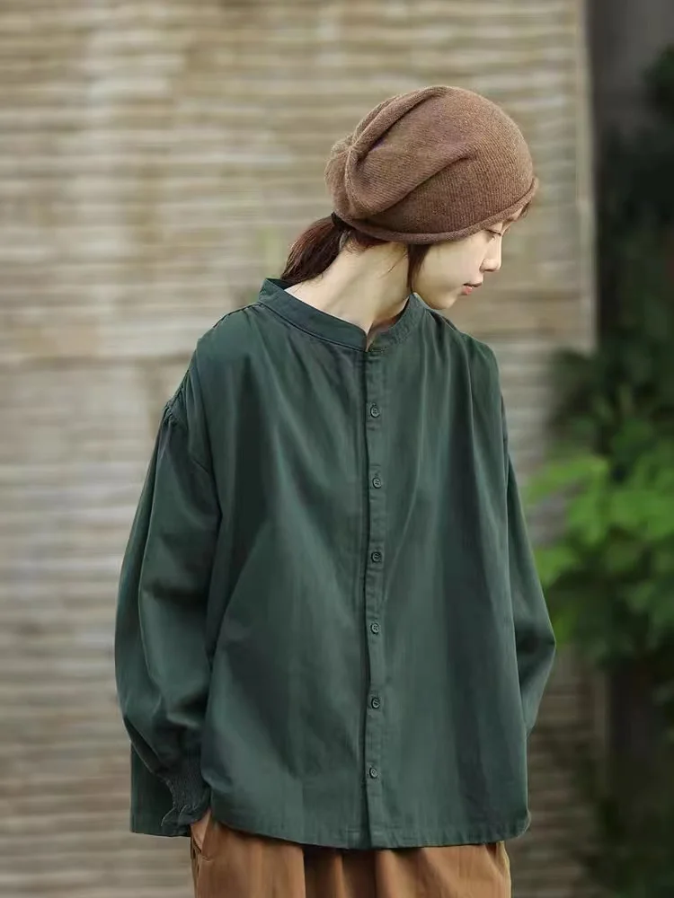 Elegant Green Cotton Long Sleeve Shirt Women's Autumn Design Simple Stand Collar Base Shirt Top Retro Style Loose Fit Button ...
Elegant Green Cotton Long Sleeve Shirt Women's Autumn Design Simple Stand Collar Base Shirt Top Retro Style Loose Fit Button ...