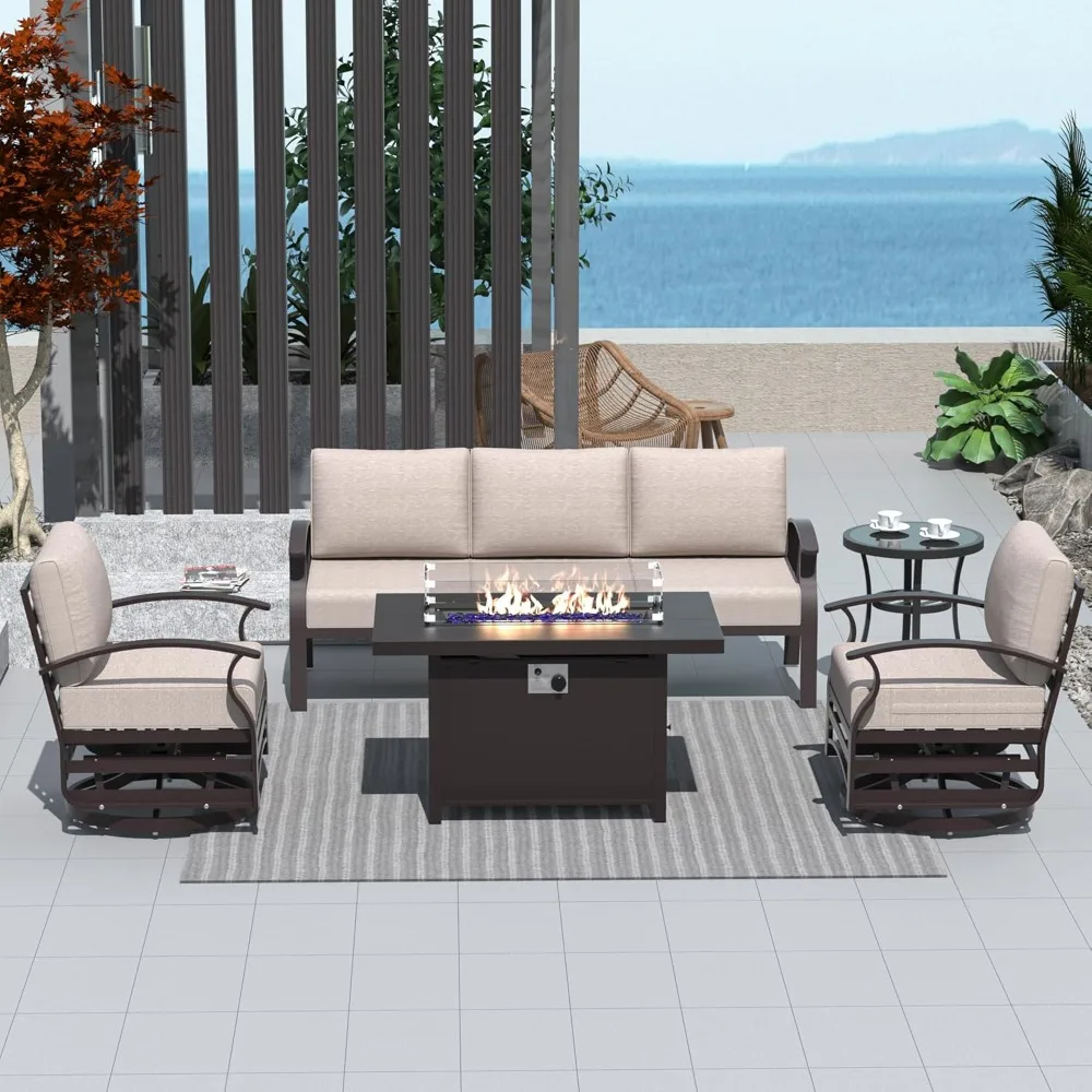5 Pieces Modern Outdoor Conversation Set with 43in Gas Fire Pit Table, 55000 BTU Propane Fire Pit, Patio Furniture Set
5 Pieces Modern Outdoor Conversation Set with 43in Gas Fire Pit Table, 55000 BTU Propane Fire Pit, Patio Furniture Set