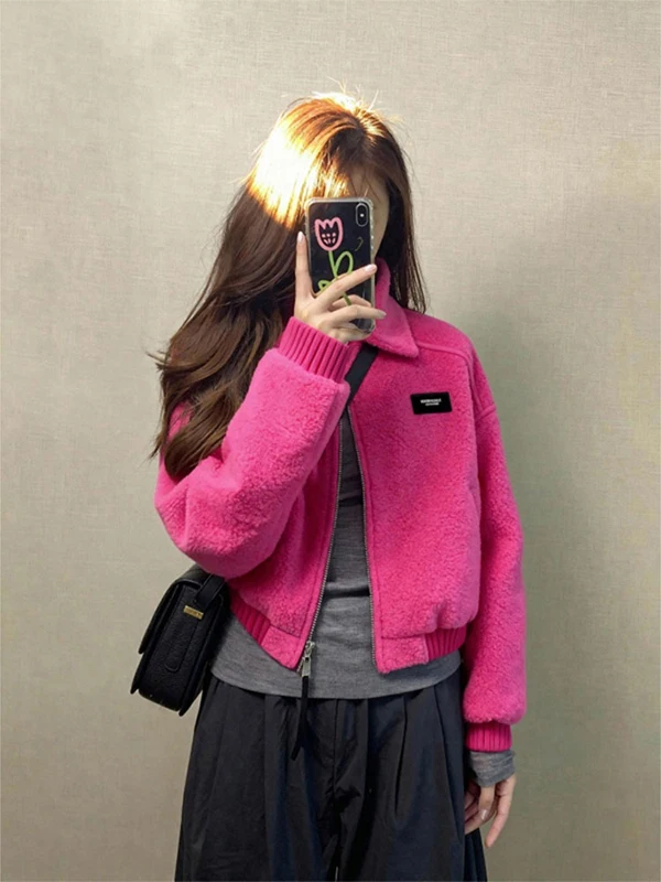 Pink Fleece Lamb Fur Jacket Women's Winter High-End Dopaamine Style Short Outerwear Warm Fluffy Coat Standard Fit Ladies' Top
Pink Fleece Lamb Fur Jacket Women's Winter High-End Dopaamine Style Short Outerwear Warm Fluffy Coat Standard Fit Ladies' Top