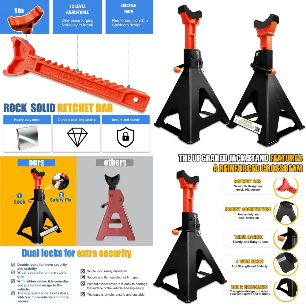 6 Ton Capacity Adjustable Jack Stands with Crossbars and Double Locking - Lifting Tool for Trucks, SUVs, Cars, and UTVs, 15.35-2
6 Ton Capacity Adjustable Jack Stands with Crossbars and Double Locking - Lifting Tool for Trucks, SUVs, Cars, and UTVs, 15.35-2
