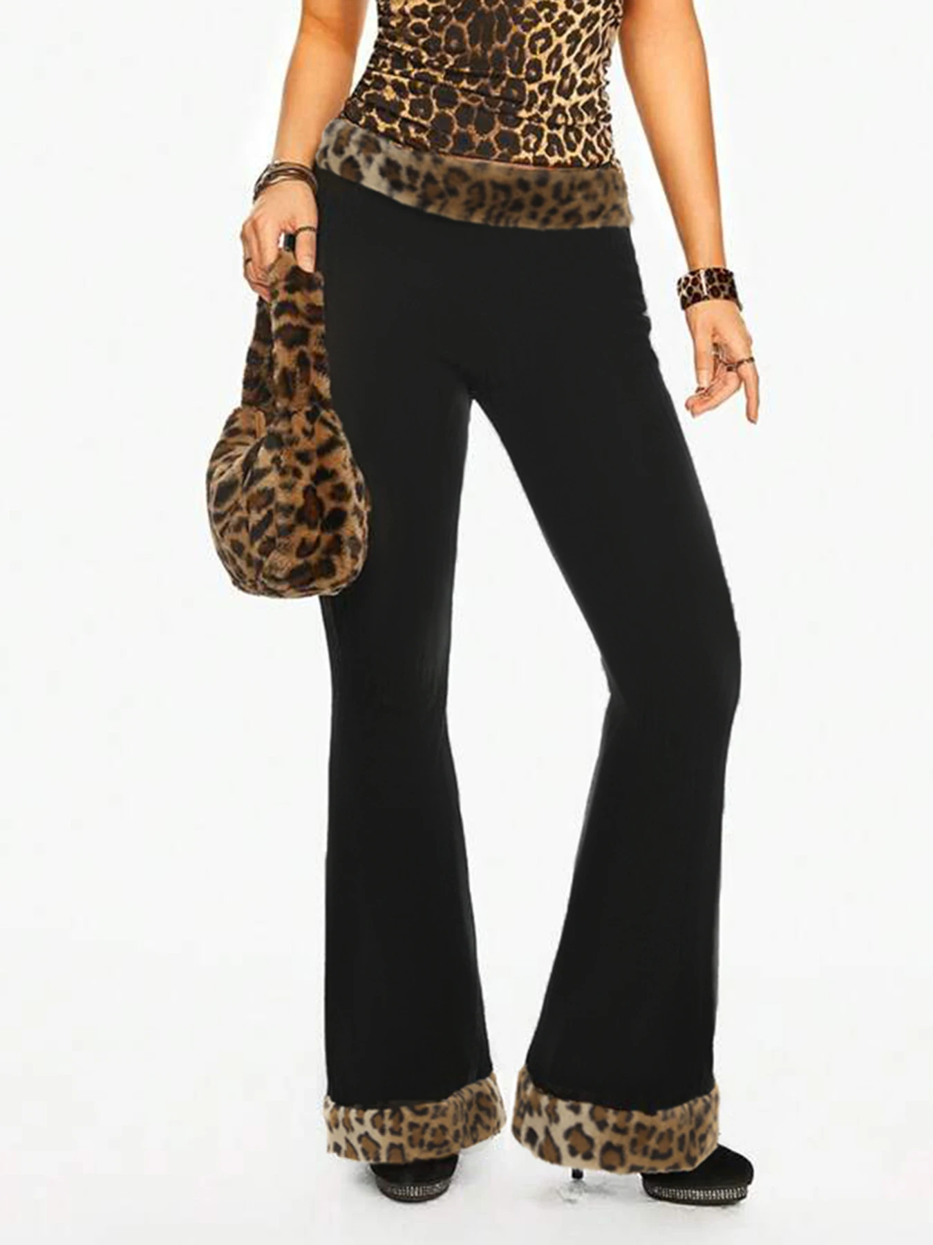 Sweetown Y2k Patchwork Leopard Knitted Trousers Women’s 2024s Haute Couture Fashion Chic Flared Pants Black Basic All-Match
Sweetown Y2k Patchwork Leopard Knitted Trousers Women’s 2024s Haute Couture Fashion Chic Flared Pants Black Basic All-Match
