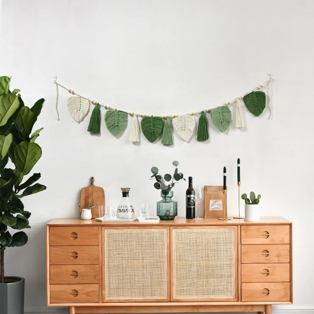 New home wall decoration cotton rope hand-woven tapestry tassel leaf wall hanging bed and breakfast room background curtain
New home wall decoration cotton rope hand-woven tapestry tassel leaf wall hanging bed and breakfast room background curtain