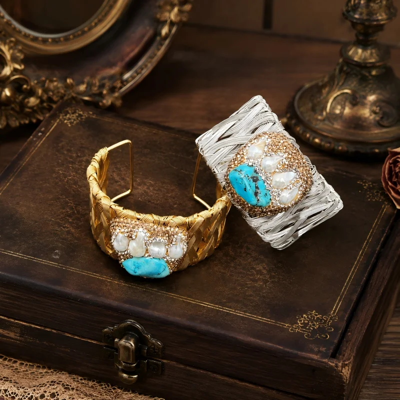 Dual Style Baroque Pearl Bracelets Turquoise Accent with Czech Diamond Inlay Fashion Jewelry Set for Women Gift
Dual Style Baroque Pearl Bracelets Turquoise Accent with Czech Diamond Inlay Fashion Jewelry Set for Women Gift