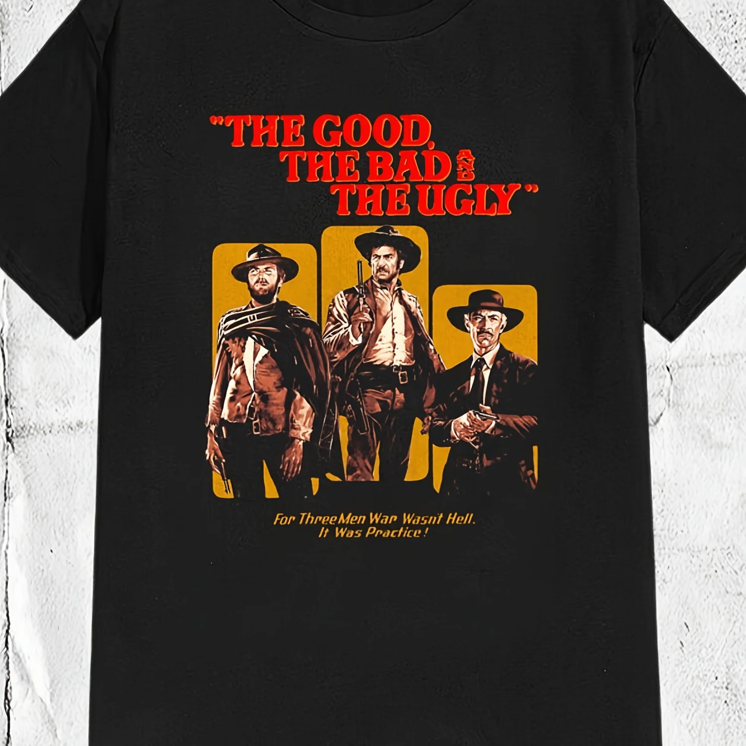 The Good, the Bad and the Ugly T-Shirt - Vintage Western Film Graphic Tee Featuring Clint Eastwood, Lee Van Cleef & Eli Raphael - Sergio Leone's Masterpiece Collector's Apparel, Bold Typography & Iconic Characters
The Good, the Bad and the Ugly T-Shirt - Vintage Western Film Graphic Tee Featuring Clint Eastwood, Lee Van Cleef & Eli Raphael - Sergio Leone's Masterpiece Collector's Apparel, Bold Typography & Iconic Characters