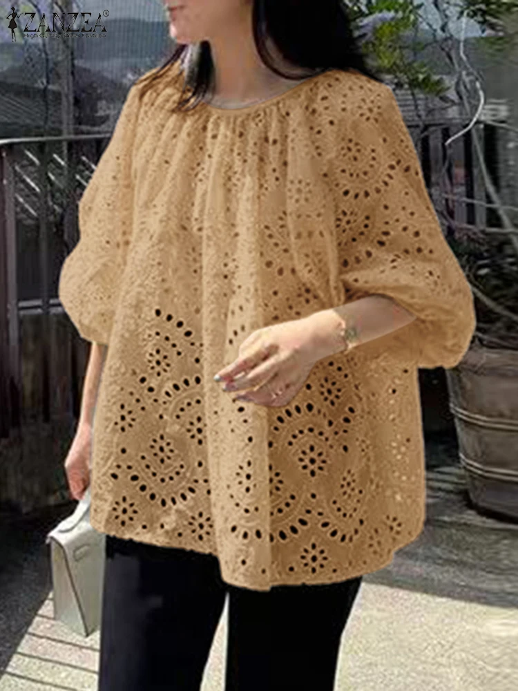 ZANZEA 2025 Casual 3/4 Lantern Sleeve Tunics Vintage Cotton Lace Blouse Summer Korean Solid Blusas Holiday Pleating O-neck Tops
ZANZEA 2025 Casual 3/4 Lantern Sleeve Tunics Vintage Cotton Lace Blouse Summer Korean Solid Blusas Holiday Pleating O-neck Tops