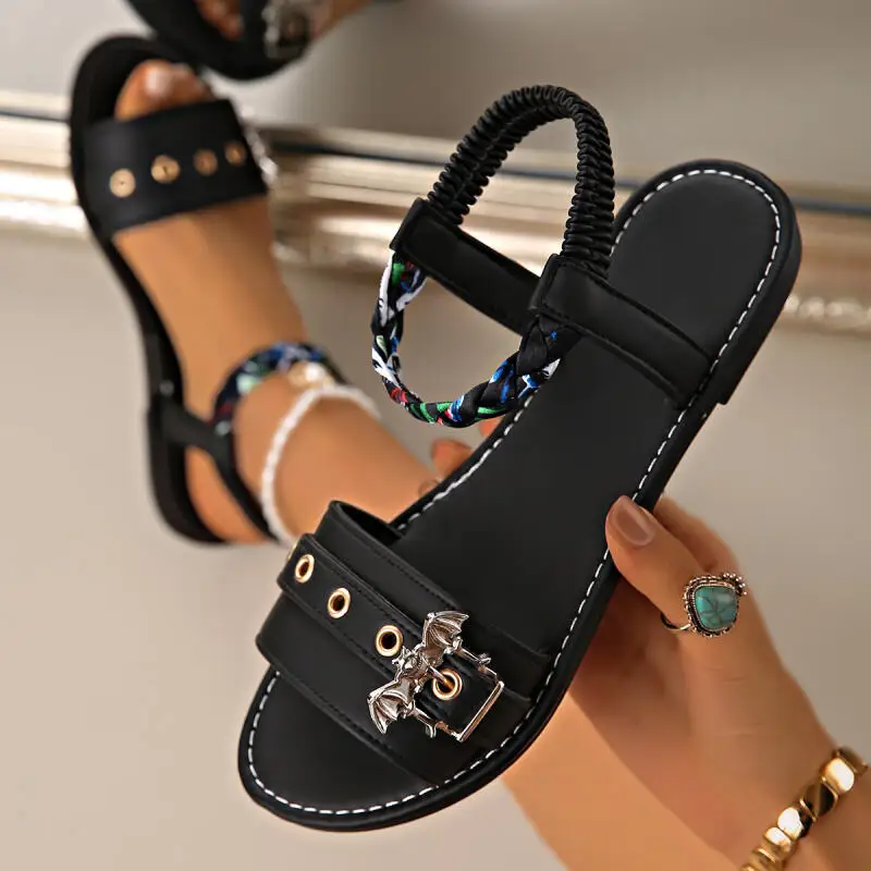 Punk Metal Bat Decoration Ankle Strap Sandals Women Summer 2026 Comfort Flat Heel Black Gladiator Sandals Woman's Designer Shoes
Punk Metal Bat Decoration Ankle Strap Sandals Women Summer 2026 Comfort Flat Heel Black Gladiator Sandals Woman's Designer Shoes