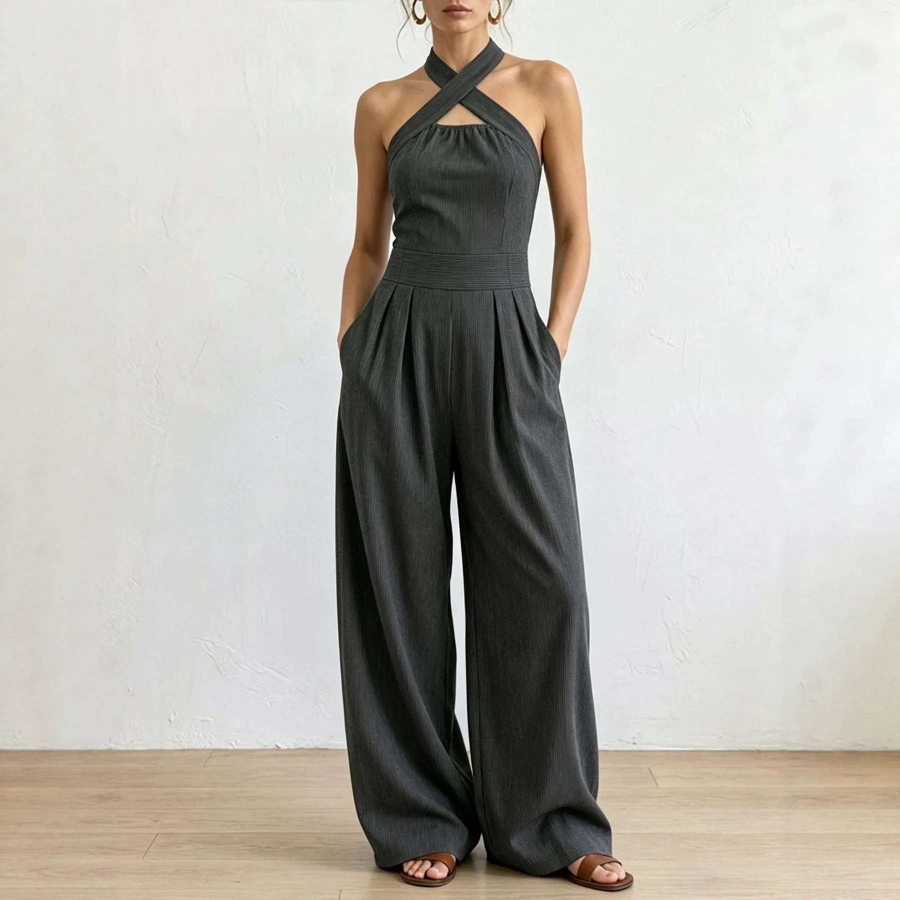Women Summer Elegant Off-Shoulder Sleeveless Cross Neck Jumpsuit Casual Wide Legs Woven Stripes One Piece Pants Rompers
Women Summer Elegant Off-Shoulder Sleeveless Cross Neck Jumpsuit Casual Wide Legs Woven Stripes One Piece Pants Rompers
