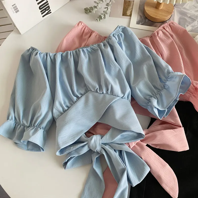 New Summer Slash Neck Tie Bow Shirt Women Sweet Hollow Out Chiffon Blouse Ladies Puff Short Sleeve Bottom Blouses Short Tops
New Summer Slash Neck Tie Bow Shirt Women Sweet Hollow Out Chiffon Blouse Ladies Puff Short Sleeve Bottom Blouses Short Tops