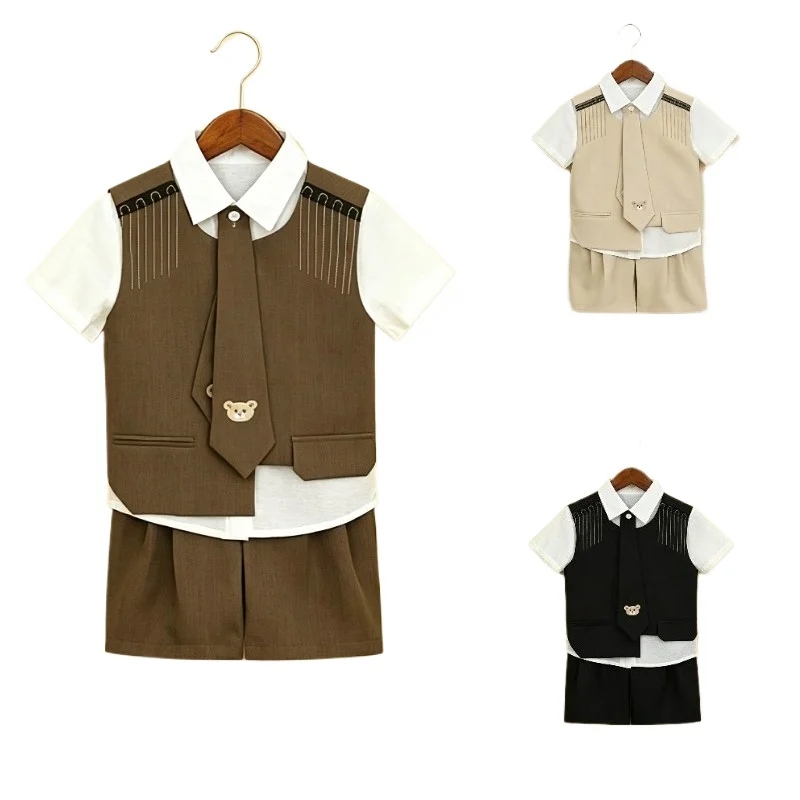 Summer Boys Formal Suit Set Teddy Embroidery Vest Shirt Shorts with Tassel Decor for Wedding Birthday Party School Performance
Summer Boys Formal Suit Set Teddy Embroidery Vest Shirt Shorts with Tassel Decor for Wedding Birthday Party School Performance