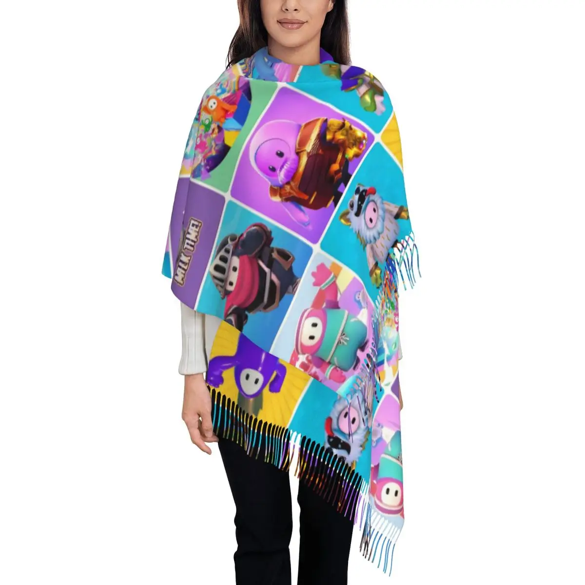 Индивидуальный шарф Battle Royale Falled Guys для женщин, длинная зимняя теплая шаль с кисточками, унисекс, шарфы для видеоигр
Индивидуальный шарф Battle Royale Falled Guys для женщин, длинная зимняя теплая шаль с кисточками, унисекс, шарфы для видеоигр