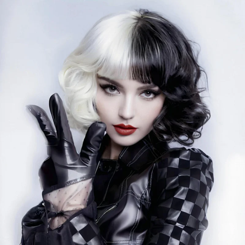 European and American style women's black rose net short curly wig for cosplay, full head cover
European and American style women's black rose net short curly wig for cosplay, full head cover