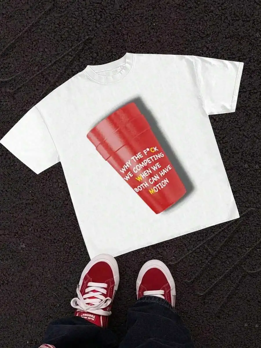White Cotton Graphic Tee With Red Cup Print And Anti-Involution Slogan, Streetwear Style For Adults
White Cotton Graphic Tee With Red Cup Print And Anti-Involution Slogan, Streetwear Style For Adults