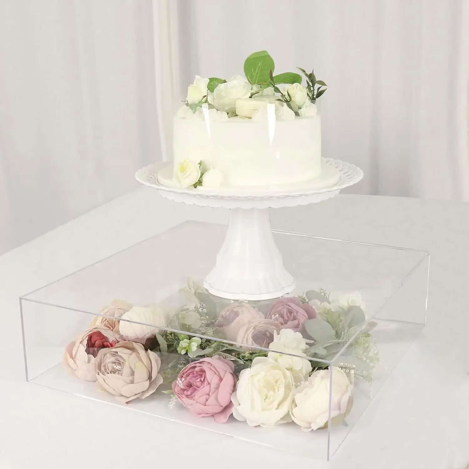 Clear Acrylic Cake Stand with Mirror Finish, 18"x18" Display Box Pedestal Riser Hollow Bottom
Clear Acrylic Cake Stand with Mirror Finish, 18"x18" Display Box Pedestal Riser Hollow Bottom