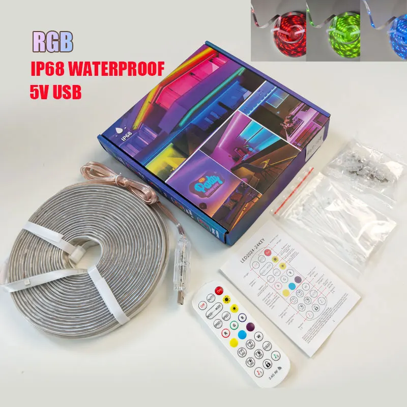 5M 10M 15M 5V Outdoor Waterproof Rgb Led Light Strip With Bluetooth App Remote Control Ip68 Outside Music Sync Rgb Rope Light