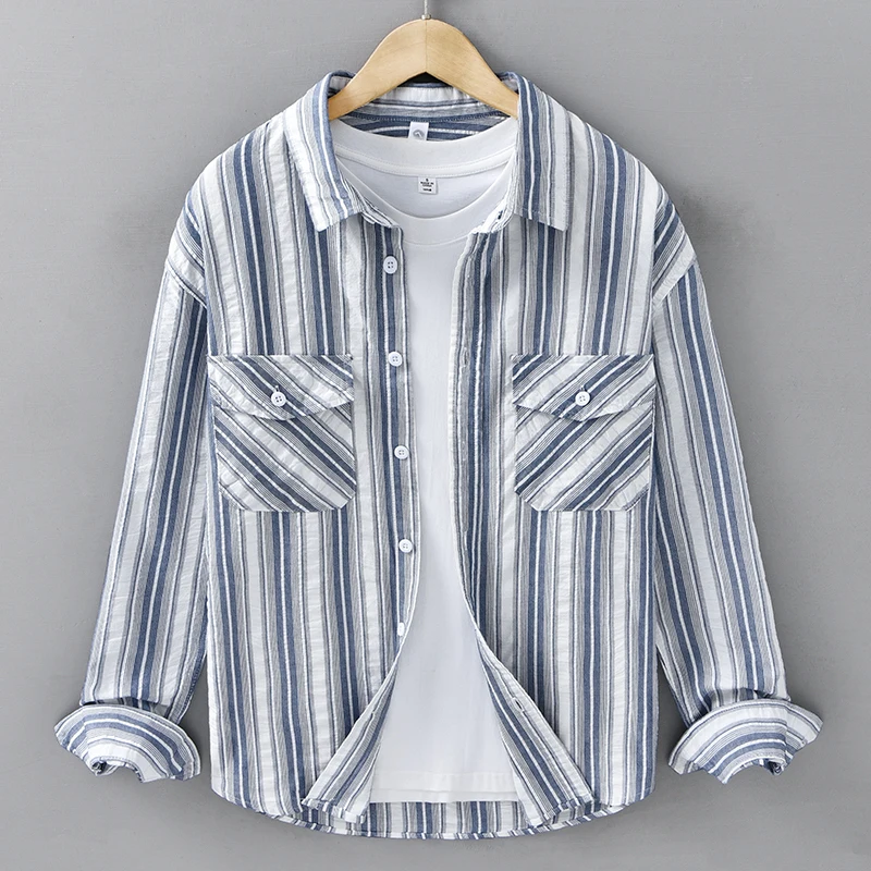 Men's Striped Long Sleeve Shirt with Collar Japanese Style Spring/Summer Casual Workwear Comfortable Button Down Dress Shirt
Men's Striped Long Sleeve Shirt with Collar Japanese Style Spring/Summer Casual Workwear Comfortable Button Down Dress Shirt