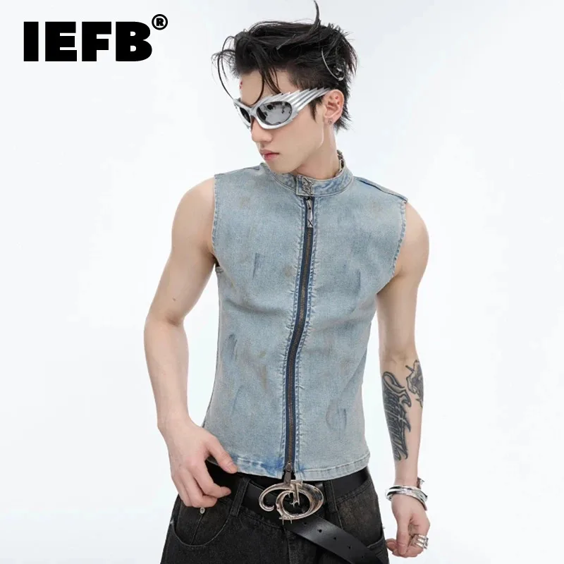 IEFB Summer Men Denim Vest Slim Fit Sleeveless Top 2024 High Street Zipper Stand Collar Casual New Fashion Male Tops 24E1108 
IEFB Summer Men Denim Vest Slim Fit Sleeveless Top 2024 High Street Zipper Stand Collar Casual New Fashion Male Tops 24E1108