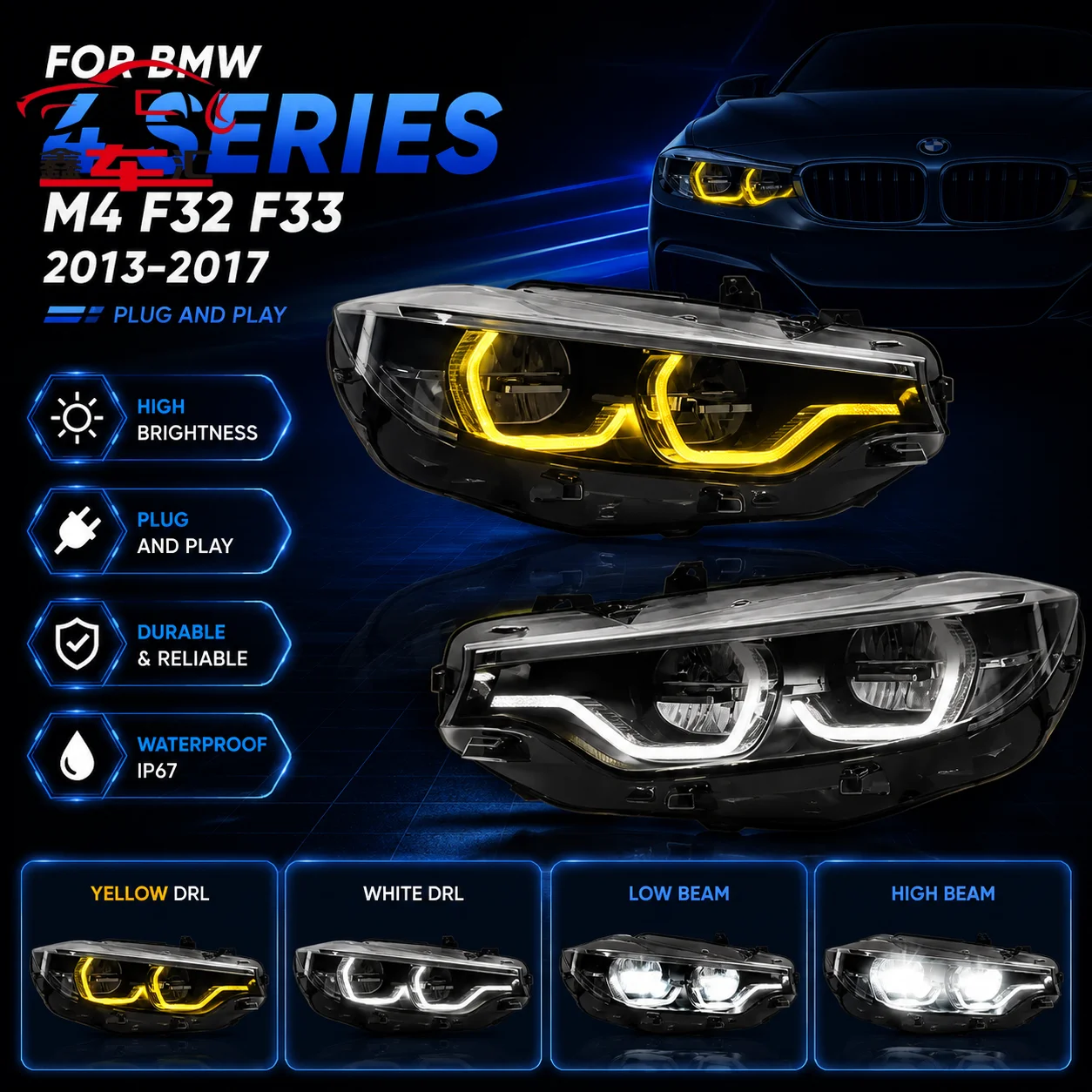 Car LED Headlight Light Lamps For BMW 4 Series M4 F32 F33 2013-2017 Auto Fog DRL Brake Turn Signal Lamp Plug And
Car LED Headlight Light Lamps For BMW 4 Series M4 F32 F33 2013-2017 Auto Fog DRL Brake Turn Signal Lamp Plug And