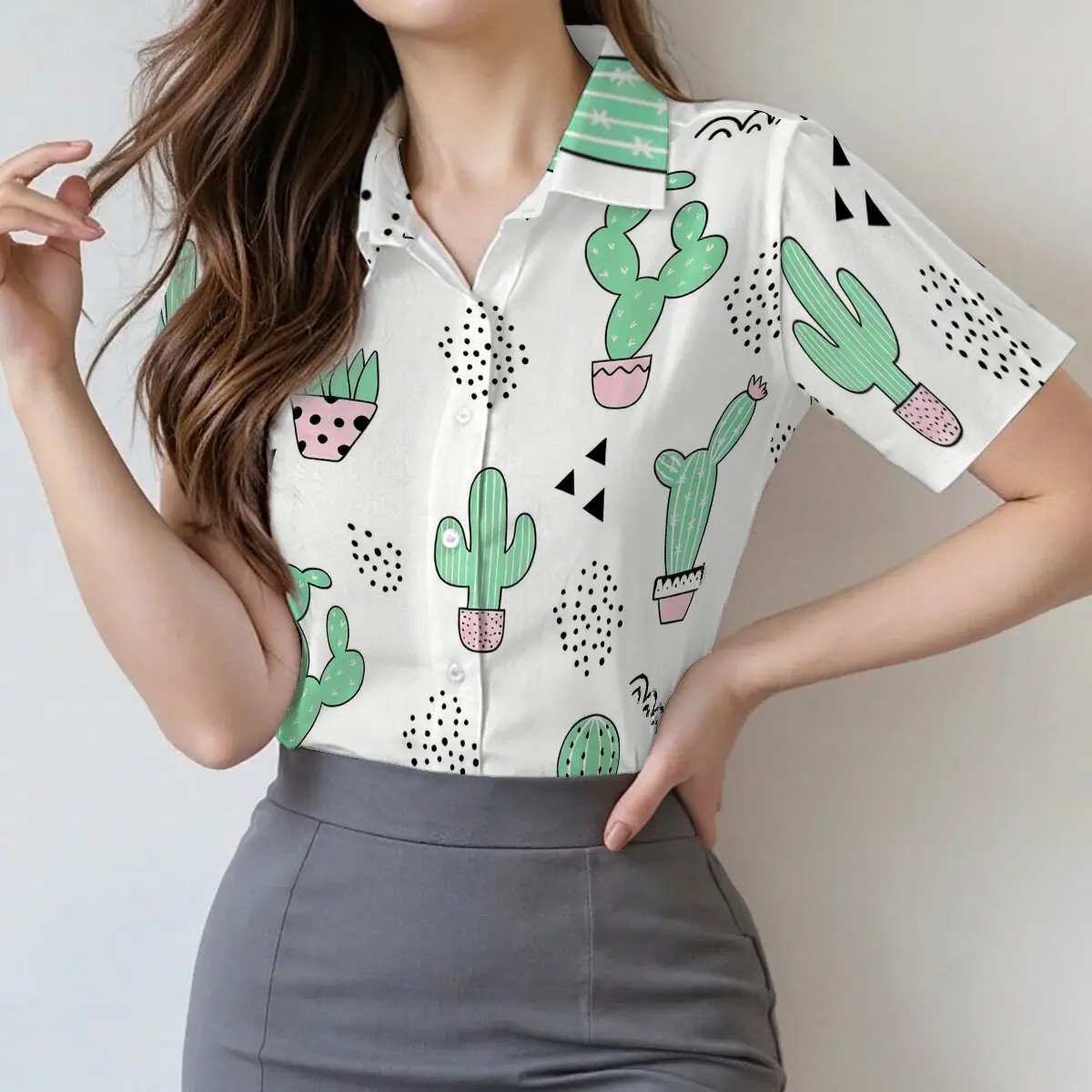 Minimalist and Personalized Cartoon Cactus Printed Women's Short sleeved Collar Shirt Summer Fashion Daily Versatile Casual Top
Minimalist and Personalized Cartoon Cactus Printed Women's Short sleeved Collar Shirt Summer Fashion Daily Versatile Casual Top