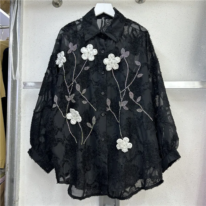 Women Shirt Top 3D Flowers Diamonds Single Breasted Turn Down Collar Overshirt Office Lady Shirts Spring 2026 Casual Tops
Women Shirt Top 3D Flowers Diamonds Single Breasted Turn Down Collar Overshirt Office Lady Shirts Spring 2026 Casual Tops